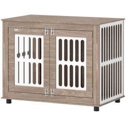 39" Dog Crate Furniture with 2 Doors, Adjustable Non-slip Foot Mats, for Large Dogs, Walnut Brown