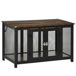Heavy-Duty Dog Crate Furniture Large Spacious Interior for Medium Dogs Brown Black