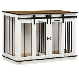 47.5" Dog Crate, Dog Cage End Table with Divider Panel, Dog Crate Furniture for Large Dog and 2 Small Dogs, White