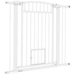 30"-41" Extra Wide Walk Through Dog Gate w/ Cat Door, 3-Inch & 5.5-Inch Extension Kits, 37" High