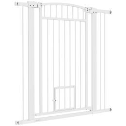 30"-41" Extra Wide Walk Through Dog Gate w/ Cat Door, 3-Inch & 5.5-Inch Extension Kits, 42" High
