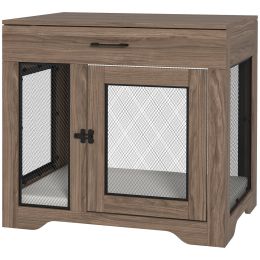 Dog Crate Furniture with Soft Water-Resistant Cushion, Drawer, for Small Dogs, Brown