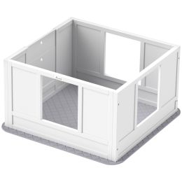 33" Whelping Box for Dogs, Puppy Whelping Pen with Adjustable Entrance & Non-slip Foot Pads, for Small Dogs, White