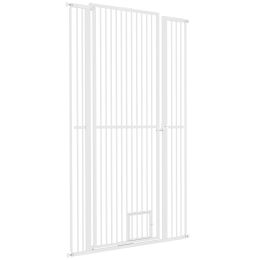 67" Extra Tall Pet Gate, 30"-41" Dog Gate with Cat Door, 1.4" Narrow Gap, 2.8" and 5.5" Extension, for Doorway, Hallway