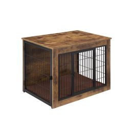Dog Crate Furniture with Cushion, Wooden Dog Kennel Furniture, Heavy Duty Dog Cage, 27" Dog Kennel with Double Doors, Dog Crates for Small/Medium