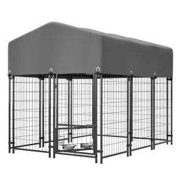 Dog Kennel Outdoor With Roof, 4.23'x5.82'x4.83' Welded Wire Enclosure, Heavy Duty Dog Crate With UV-Resistant Waterproof Cover, Double Lock & Rot (Option: Defaulttitle)